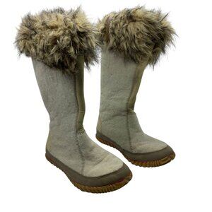 Sorel Cozy Joan Winter Boots Faux Fur Trim Women Sz 7 Beige Tan 1884-120 Flaws